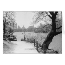 Urban park with tranquil lake cards