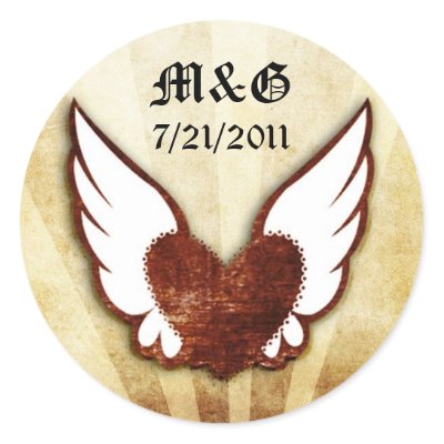 Tattoo Winged Heart Wedding Date Seals This design has a weathered look 