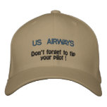US AIRWAYS, Don't forget to tip your pilot ! embroidered hats