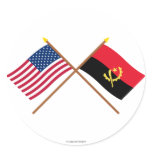 US and Angola Crossed Flags Round Stickers