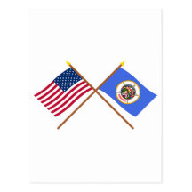 US and Minnesota Crossed Flags Postcard