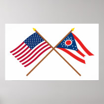 US and Ohio Crossed Flags Poster