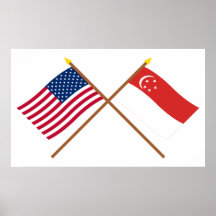 US and Singapore Crossed Flags Print