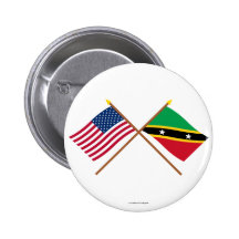 US and St Kitts & Nevis Crossed Flags Pinback Button