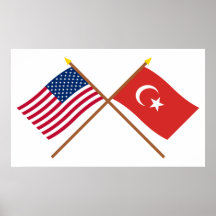 US and Turkey Crossed Flags Posters