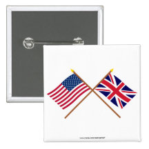 US and United Kingdom Crossed Flags Pinback Buttons