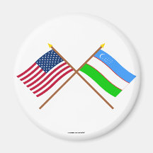 US and Uzbekistan Crossed Flags Magnets