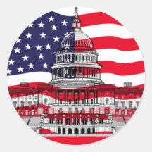 US Capitol Building with American Flag Round Sticker