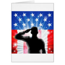 US flag military soldier saluting in silhouette Greeting Card