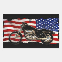 US Flag, Stars and Stripes, Motorcycle, Motorbike Rectangular Sticker