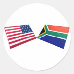 US & South Africa Flags Round Sticker