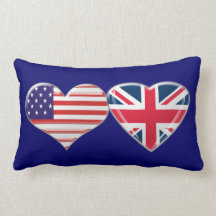 USA and UK Heart Flag American MoJo Pillows