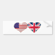 USA and UK Heart Flag Design Bumper Stickers