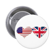 USA and UK Heart Flag Design Button