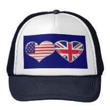 USA and UK Heart Flag Design Mesh Hat