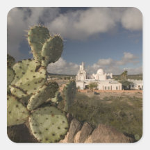 USA, Arizona, Tucson: Mission San Xavier del Bac 2 Square Stickers