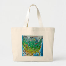 USA Cartoon Map Canvas Bag
