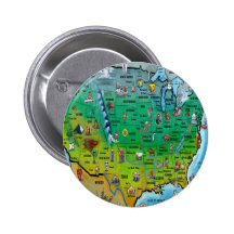 USA Cartoon Map Pinback Button