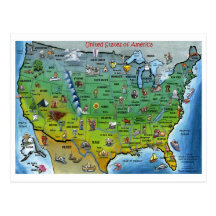 USA Cartoon Map Post Card