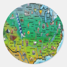 USA Cartoon Map Sticker