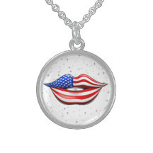 USA Flag Lipstick on Smiling Lips Necklace