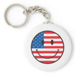 USA Flag Smiley Happy Face Key Chain