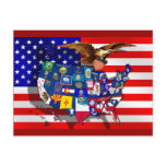 USA flag United States American Eagles State Map postcards