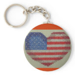 USA heart cross stitch key chain keychains