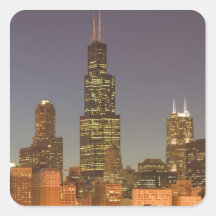 USA, Illinois, Chicago: City Skyline / Evening Square Stickers