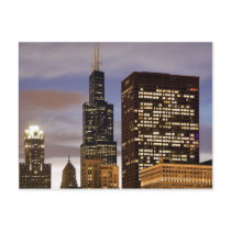 USA, Illinois, Chicago, Illuminated skyscrapers Post Card