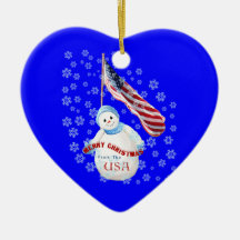 USA Snowman Christmas Keepsake Heart Ornament