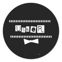Usher White on Black Round Sticker