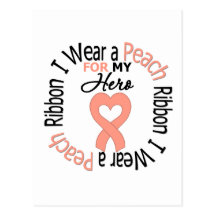 Uterine Cancer I Wear Peach Ribbon For My Hero Postcard