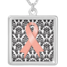 Uterine Cancer Ribbon Damask Deco Custom Necklace