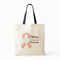 Uterine Cancer Survivor Flower Ribbon Tote Bags