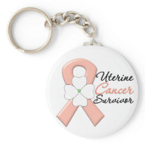 Uterine Cancer Survivor Flower Ribbon Keychains