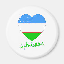 Uzbekistan Flag Heart Refrigerator Magnets