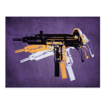 Uzi Sub Machine Gun on Purple Postcard