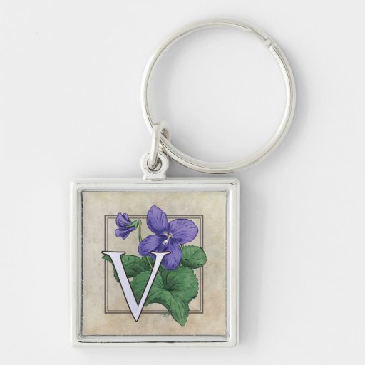V for Violets Flower Monogram Keychain