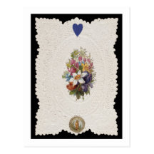 Valentine card depicting flowers, c.1840 (colour l post card