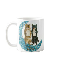 Valentine Cats on A Blue Flower Moon Mugs