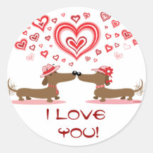 Valentine Dachshunds Round Stickers