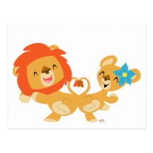 Valentine dancing lion couple postcard