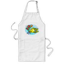 Valentine Fish with love flowers cute fun cartoon Aprons