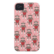 Valentine Heart Sock Monkey Print iPhone 4 Cases