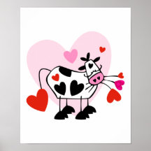 Valentine Hearts Cow Poster