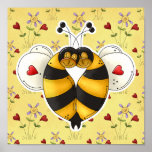 Valentine Hugging Bees in Love Print