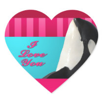 Valentine I love you orca whale Heart Sticker