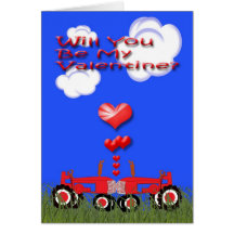 Valentine Kissing Red  Tractors Card