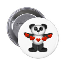 Valentine Panda Bear Holding String of Red Hearts Pin